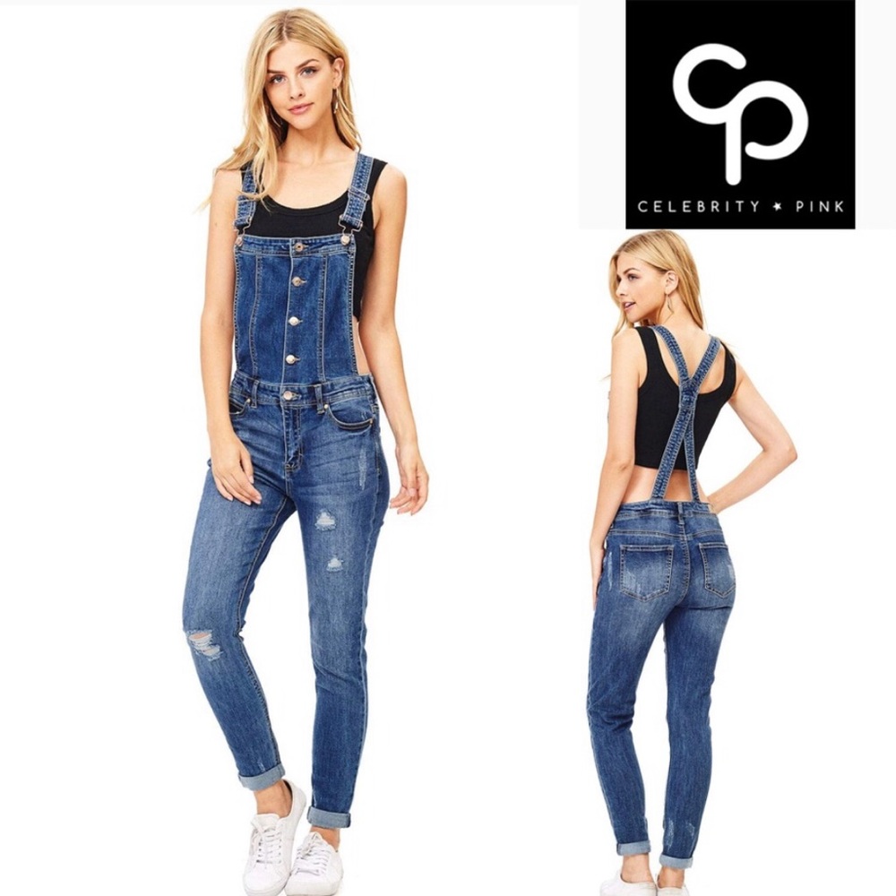 Celebrity Pink Overalls Skinny Jeans